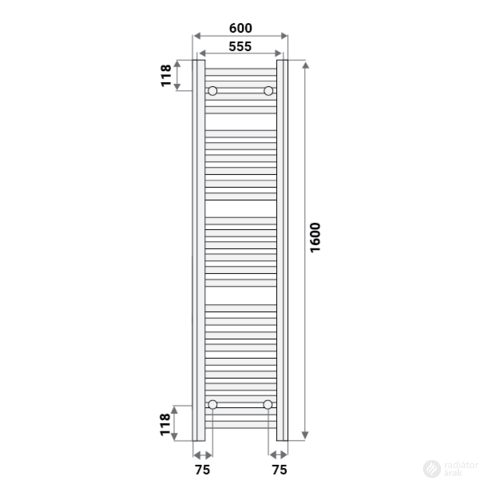 Silver 600X1600 mm egyenes elektromos törölközőszárító radiátor fehér, 900W-os fehér termosztátos fűtőpatronnal, végdugóval